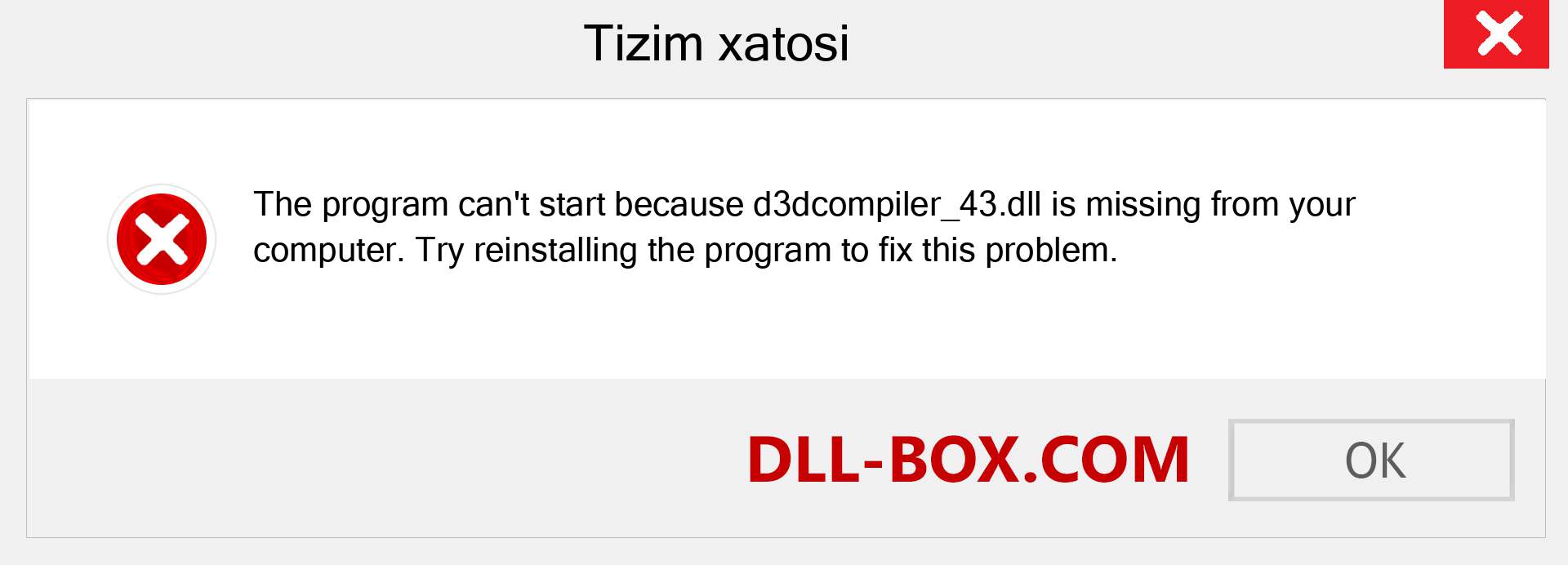 d3dcompiler_43.dll fayli yo'qolganmi?. Windows 7, 8, 10 uchun yuklab olish - Windowsda d3dcompiler_43 dll etishmayotgan xatoni tuzating, rasmlar, rasmlar